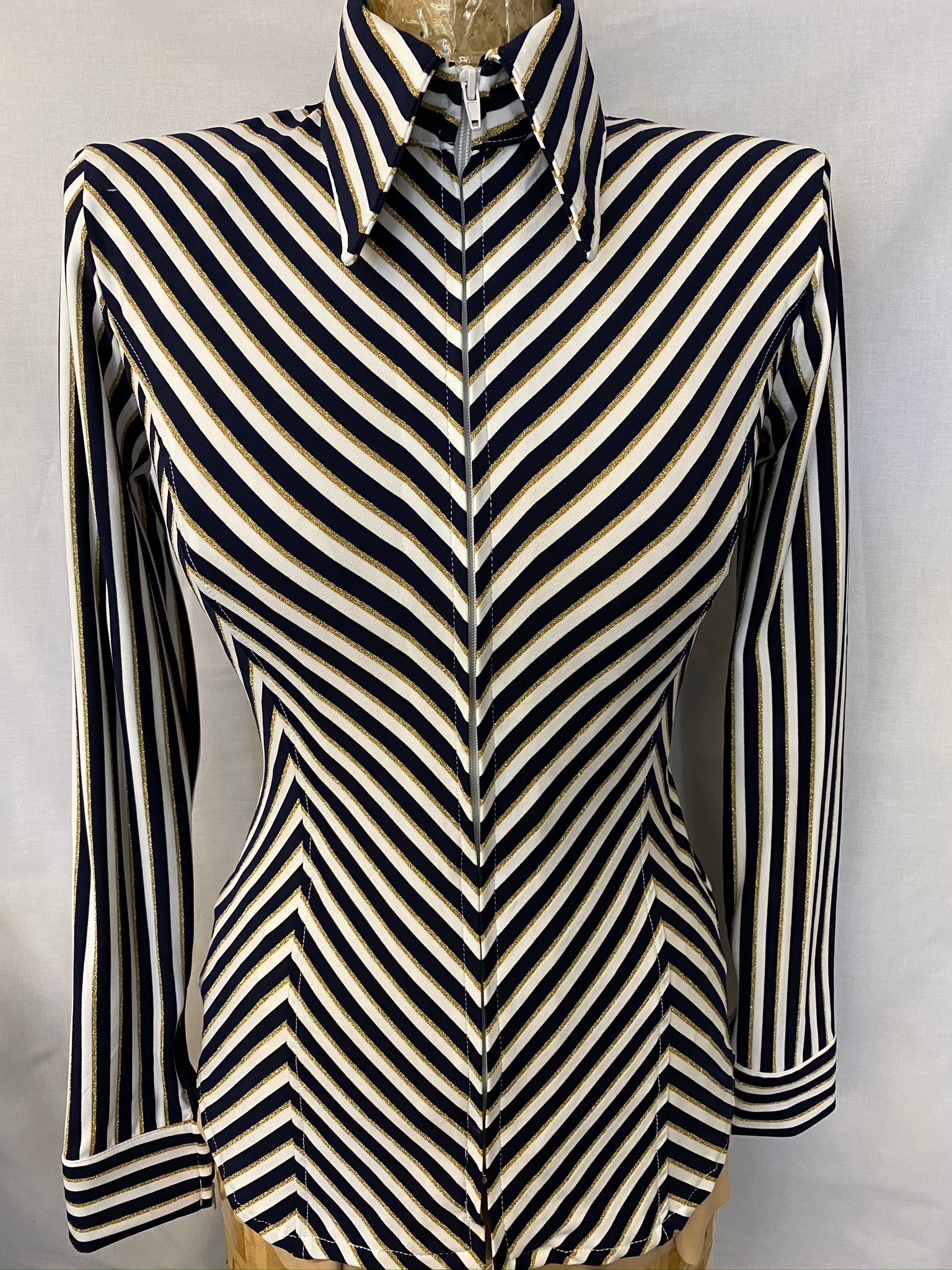Pinstripe Spandex Shirt/Black,white,Gold